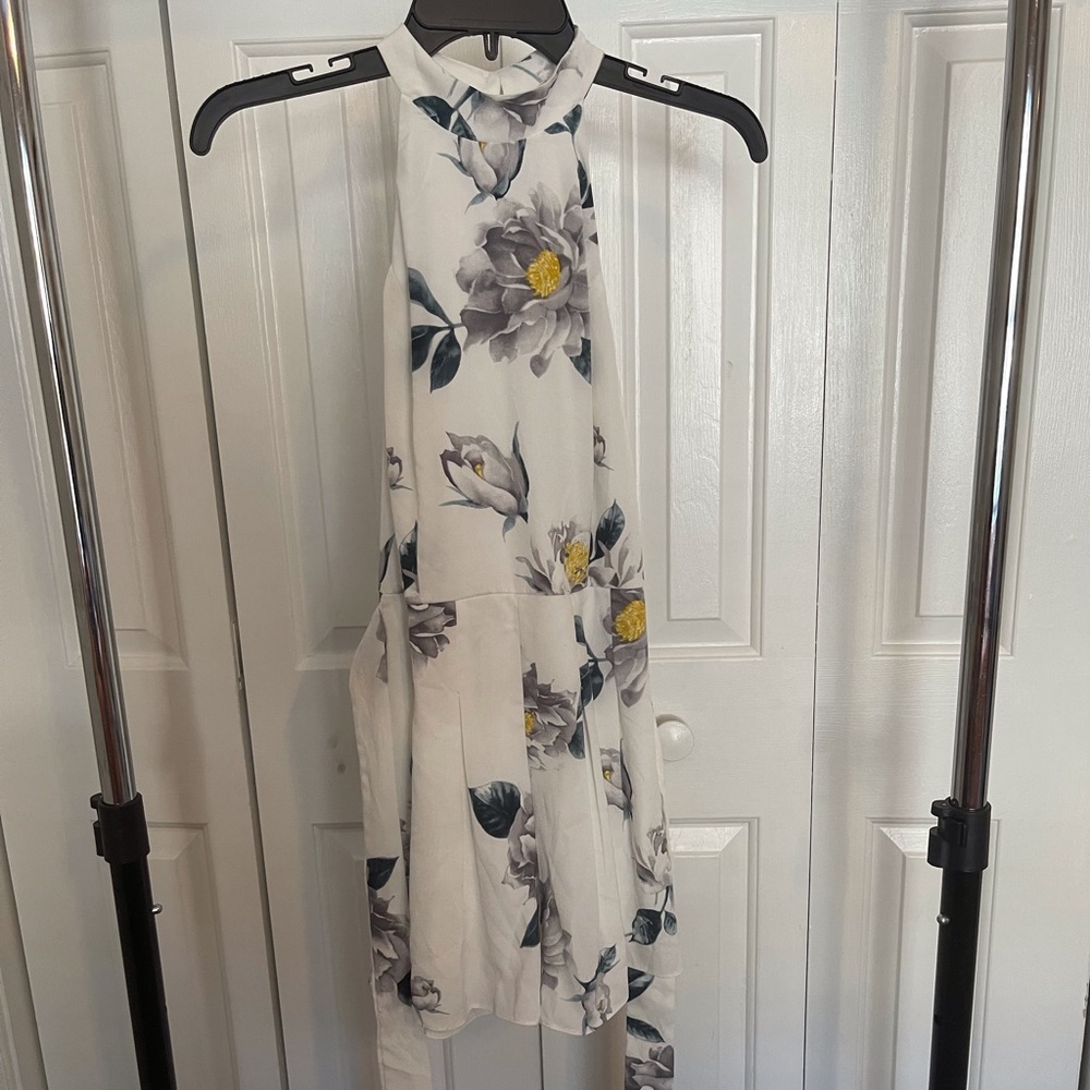 White Floral Open Back Romper
